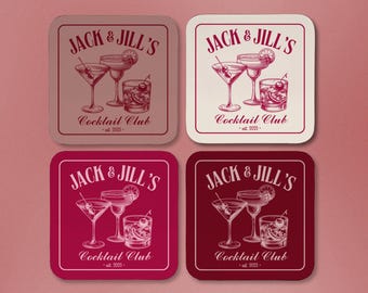 Custom Cocktail Martini Coaster Personalized Bar Gift Home Bar Accessories Cocktail Club Decor Bartender Gift Housewarming Coaster Set Gift