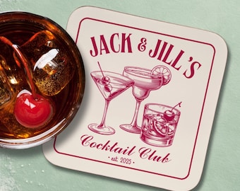 Custom Cocktail Martini Coaster Personalized Bar Gift Home Bar Accessories Cocktail Club Decor Bartender Gift Housewarming Coaster Set Gift