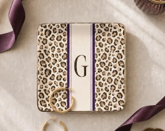 Personalized Jewelry Dish Ceramic Ring Keeper Custom Name Jewelry Tray Customized Birthday Present for Her Trinket Tray Animal Print Gift