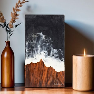 Rosewood Urn Box, Black Resin Ocean Wave, Memorial Keepsake Urns