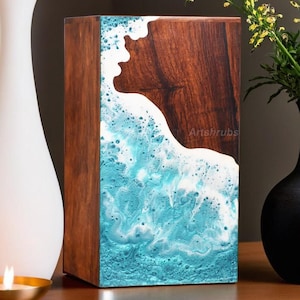 Ocean Wave Resin Cremation Urn: Rosewood Memorial Ashes Box