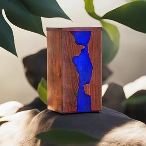 Urn Box, Handmade Rosewood urn with blue resin, Elegant memorial keepsake Urn, Large urn for ashes, Personalized Cremated Urns, Ashes Box