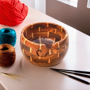 Handcrafted Rosewood and Beach Wood Yarn Bowl - Exquisite Knitting and Crochet Organizer Yarn Accessories and tool - 7x7x4 Inches