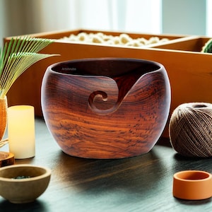 Rosewood Yarn Bowl for Knitting, Knitting Companion with Smooth Finish-Decorative yarn holder-Rosewood crochet bowl-Wooden knitting bowl
