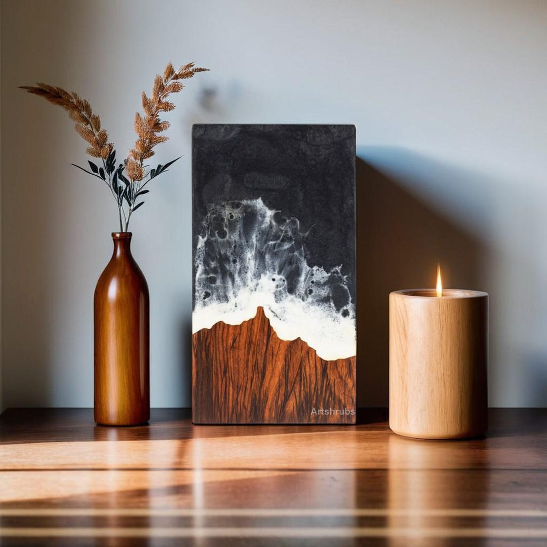 Urn Box, Rosewood & Black Resin Ocean Wave Urn Box | Urns for Human ...