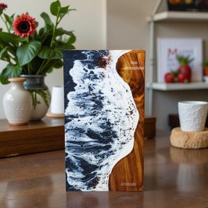Urnendoos, palissander en zwarte hars Ocean Wave urnendoos | Urnen voor menselijke as | Gedenk-urn | Gepersonaliseerde/aangepaste urnen | Asurn