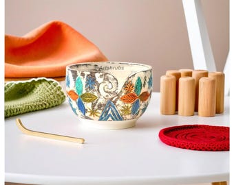 Handmade Leaf Carved Wood Yarn Bowl: Knitting Crochet Supplies