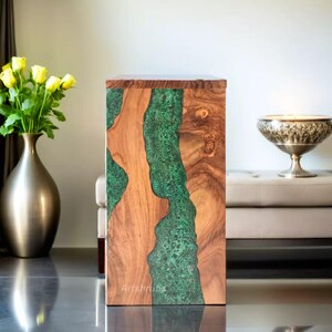 Handgemachte Palisander Urne: Grüne Resin Erinnerungsbox
