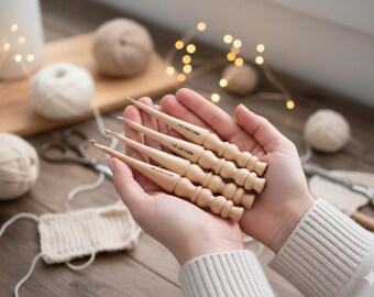 Juego de agujas de crochet de madera de Beachwood hechas a mano: Agujas de tejer de madera