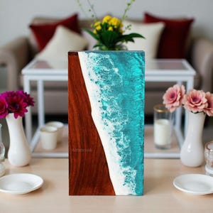 Urn box, Rosewood & Blue Resin Ocean Wave Urn Box | Urns For Human Ashes | Memorial Keepsake Urn | Personalized/Custom Urns | Ashes Box