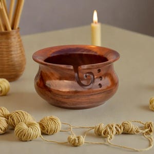 Rosewood Yarn Bowl for Knitting – Handcrafted Wooden Yarn Holder for Crochet and Knitting, Wooden Knitting Bowl, Yarn Storage Container