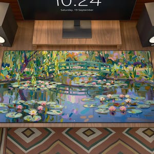 Tappetino da scrivania ispirato a Monet con ninfee / Tappetino per mouse con ponte da giardino impressionista / Regalo per amanti della storia dell'arte