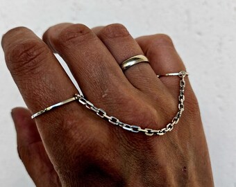 Handmade Sterling Silver Two Finger Chain Ring