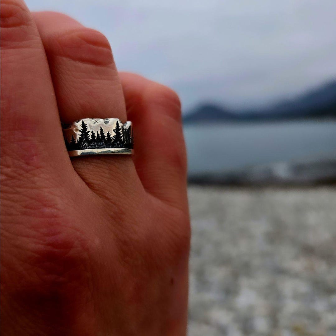 Silver Mountain and Forest Ring | Nature Landscape Ring | Handmade ...