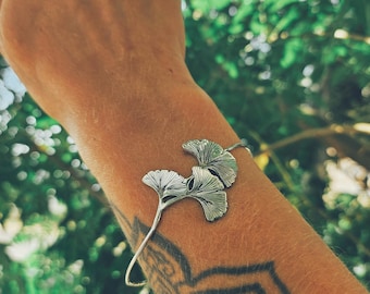 Handmade Sterling Silver Ginkgo Biloba Bracelet