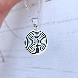 Sterling Silver Goddess Labyrinth Pendant | Feminine Power Talisman | Cretan Labyrinth Necklace | Witchy Jewelry | Spiritual Gift | Handmade
