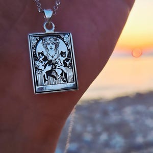 Sterling Silver Mother of Cats Pendant: Engraved 925 Cat Lover Necklace