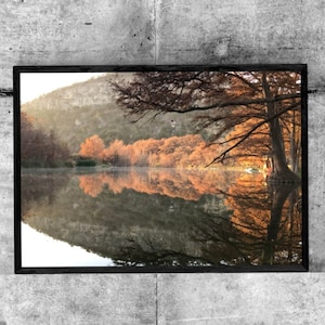 Late Autumn - Orange Leaves and Lake Reflection - Garner State Park TX - Digital Download