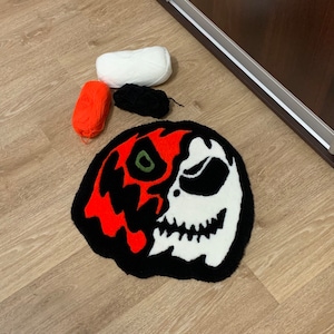 Halloween Creepy Pumpkin Tufted Rug Handmade Custom Acrylic Unique Decor Gift Orange October Spooky Scary