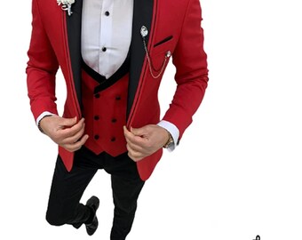 Men Suit Slim Fit Designer Three Piece Red Men's Suit For Wedding, Engagement, Anniversary, Prom, Groom wear and Grooms Men Suit Slim Fits