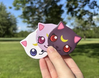 Cat Shaped Button Pins | Sailor Moon Inspired | Luna, Diana, & Artemis Pin Set | Anime Cat Pins | Kawaii Button Pins