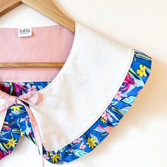 ROLAROLA★大人気★CHECK COLLAR PLEATS ONE-PIECE Blue Petal Detachable Oversized Collar - Removable Ruffle