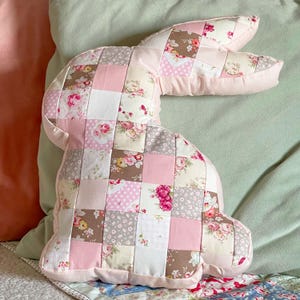 Handmade Patchwork Bunny Pillow: Floral Cotton Easter Decor