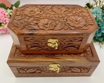 Wooden Jewelry Box Handmade storage Organizer Set of 2