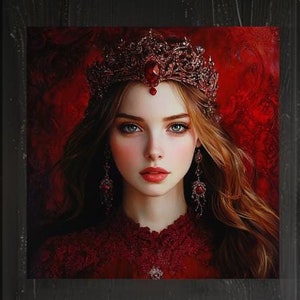 Robijnrode godin muurkunst canvas, donkerrood mystiek canvas, hemelse vrouw woonkamer canvas, klaar om op te hangen, extra groot vierkant muurdecor