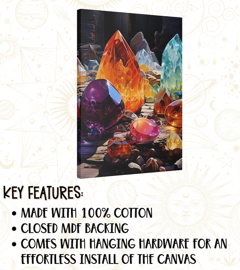 Crystal Healing Canvas Art, Crystal Art Decor, Mystical Crystal