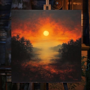 Magical Sunset Canvas Wall Art, Mystical Canvas Painting Home Decor, Sunrise Sunset Aesthetic Art Print