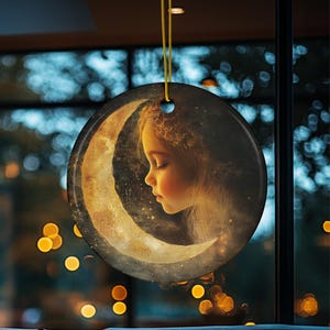 Decorazione per bambini con luna crescente, decorazione per bambini con luna crescente sognante, decorazione per cameretta celeste, regalo spirituale per bambine addormentate, ricordo di una notte magica