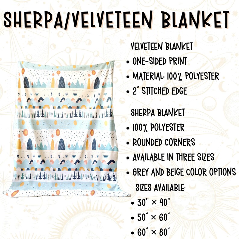 Mystical Moon Velveteen Blanket, Moon Art Sherpa Blanket, Cozy Throw Celestial Design image 4
