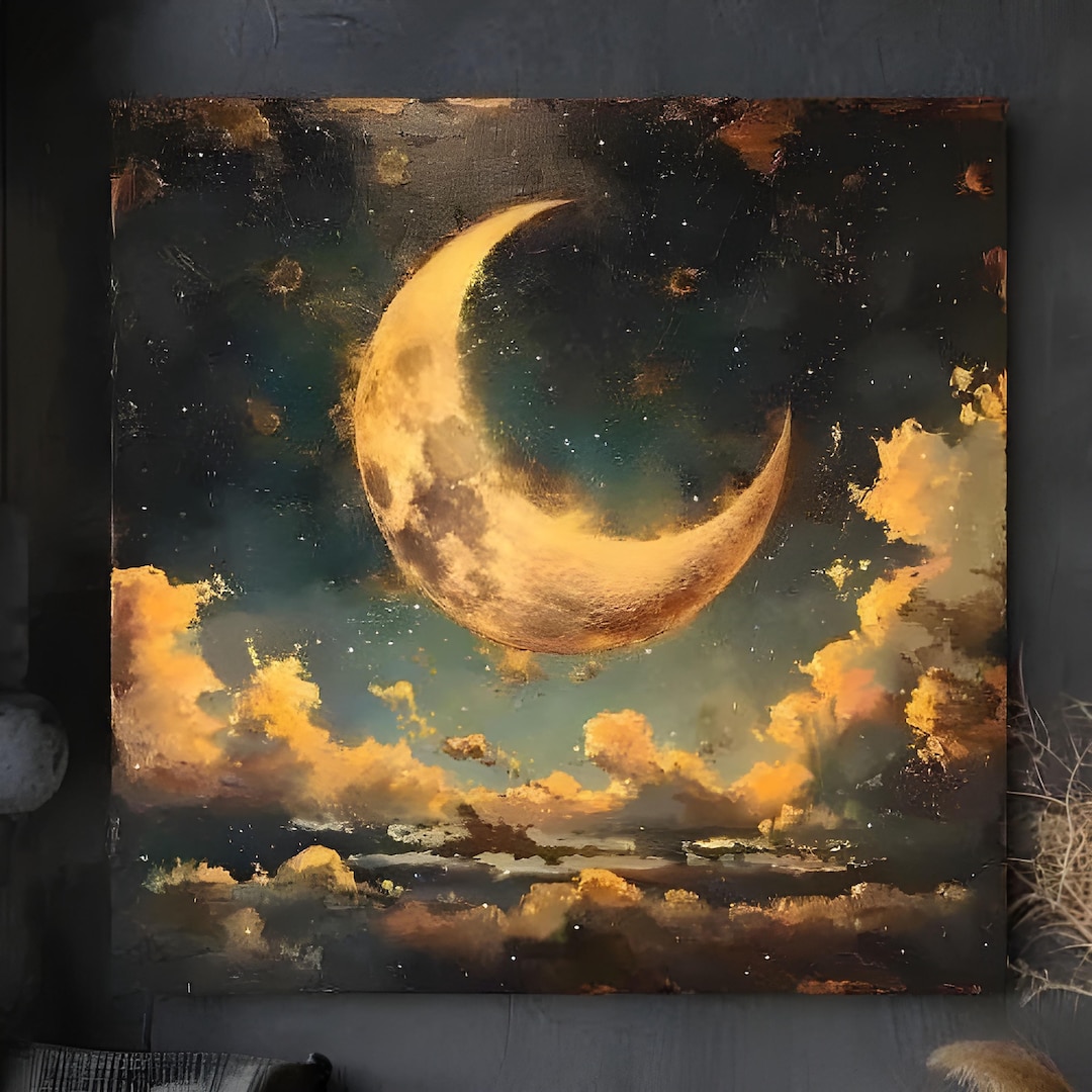 Mystical Moon Night Sky Wall Art Canvas, Large Square Wall Decor ...
