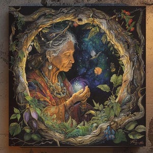 Spiritual Mother Earth Magical Fantasy Nature Art, Abstract Gaia Painting Decor, Ready to Hang Gaia Wall Art