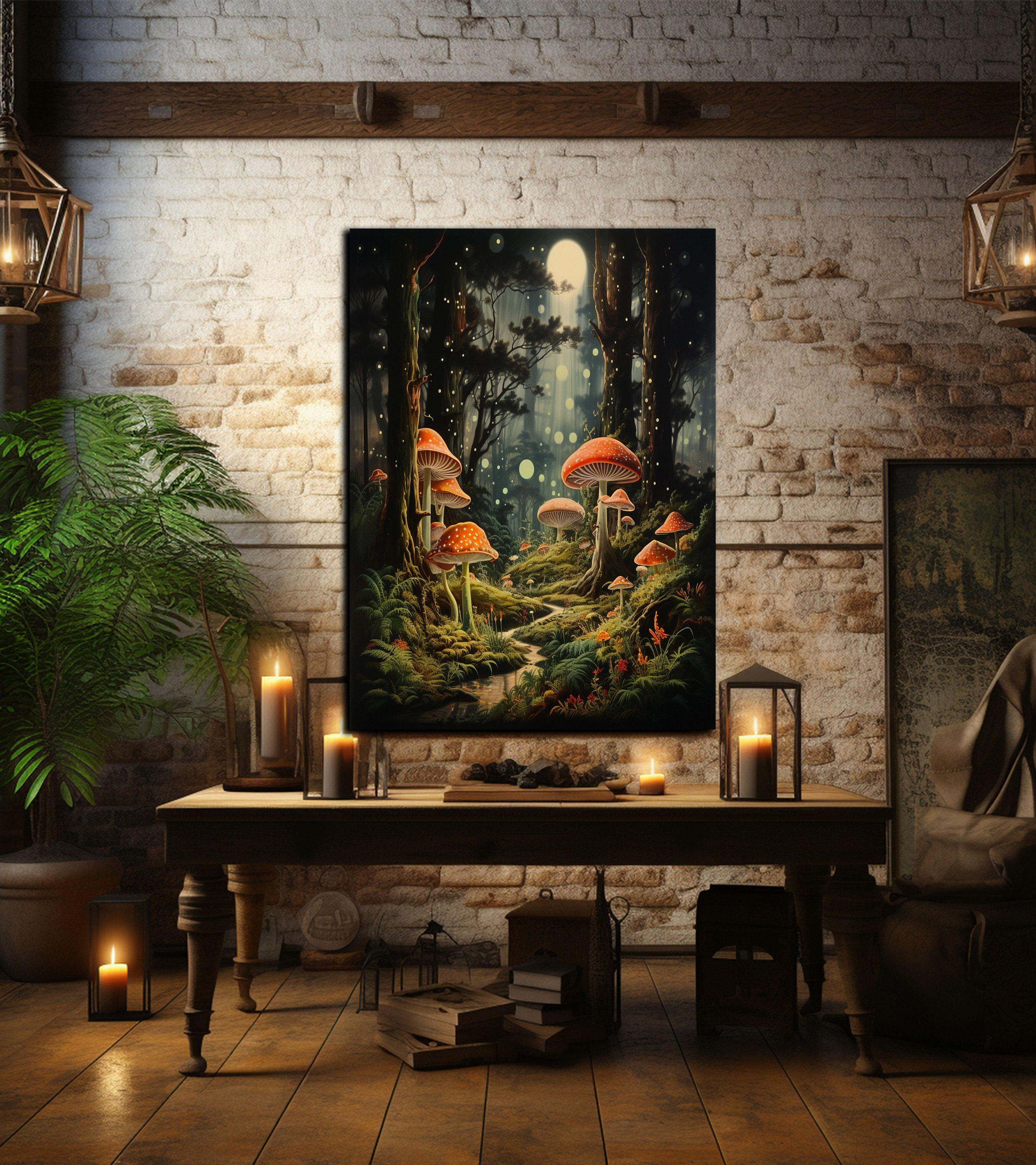 Mushroom Forest Canvas Wall Art Print, Mushroom Decor, Magical Forest ...