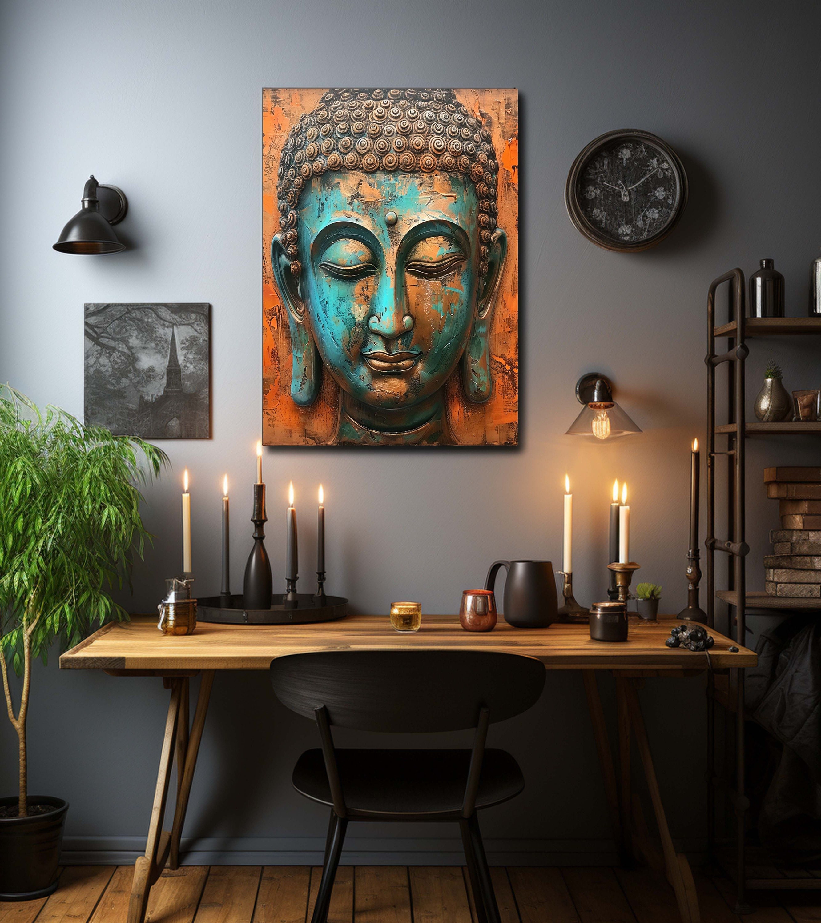 Teal Buddha Wall Art, Buddha Wall Art, Buddha Canvas Art, Buddhism