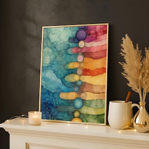 Chakra Energy Alignment Wall Art, Abstract Color Flow Canvas, Spiritual Balance Artwork, Meditation Yoga Home Decor Print