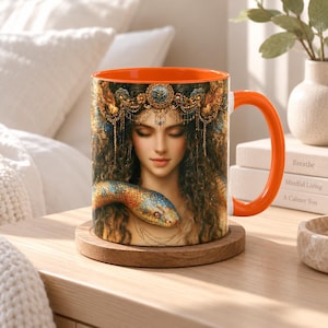 Tazza con decorazione mistica di Medusa, tazza da caffè della dea serpente, set di bicchieri fantasy boho, tazza della donna serpente celeste, regalo magico