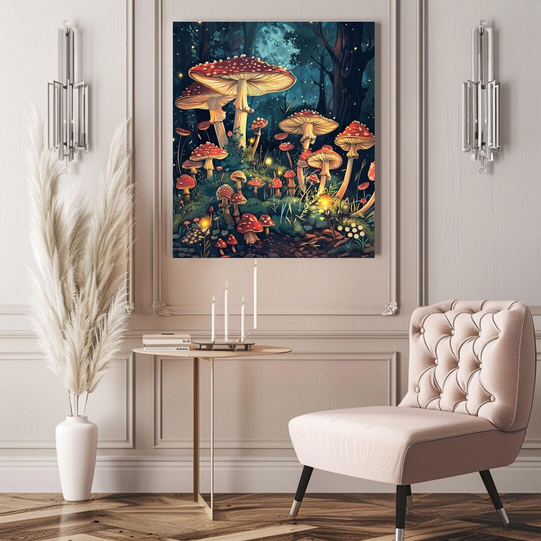 Mushroom Forest Canvas Wall Art Print, Mushroom Decor, Magical Forest ...