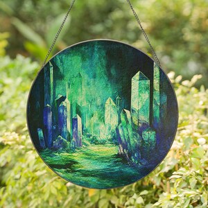 Mystical Crystals Suncatcher, Acrylic Window Hanging, Stained Glass Look, Spiritual Light Catcher, Witchy Decor, Mystical Window Ornament