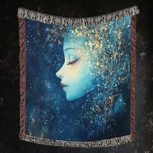 Spiritual Art Woven Blanket, Celestial Boho Throw for Sofa, Witchy Bohemian Tapestry Blanket, Mystical Bedroom Decor