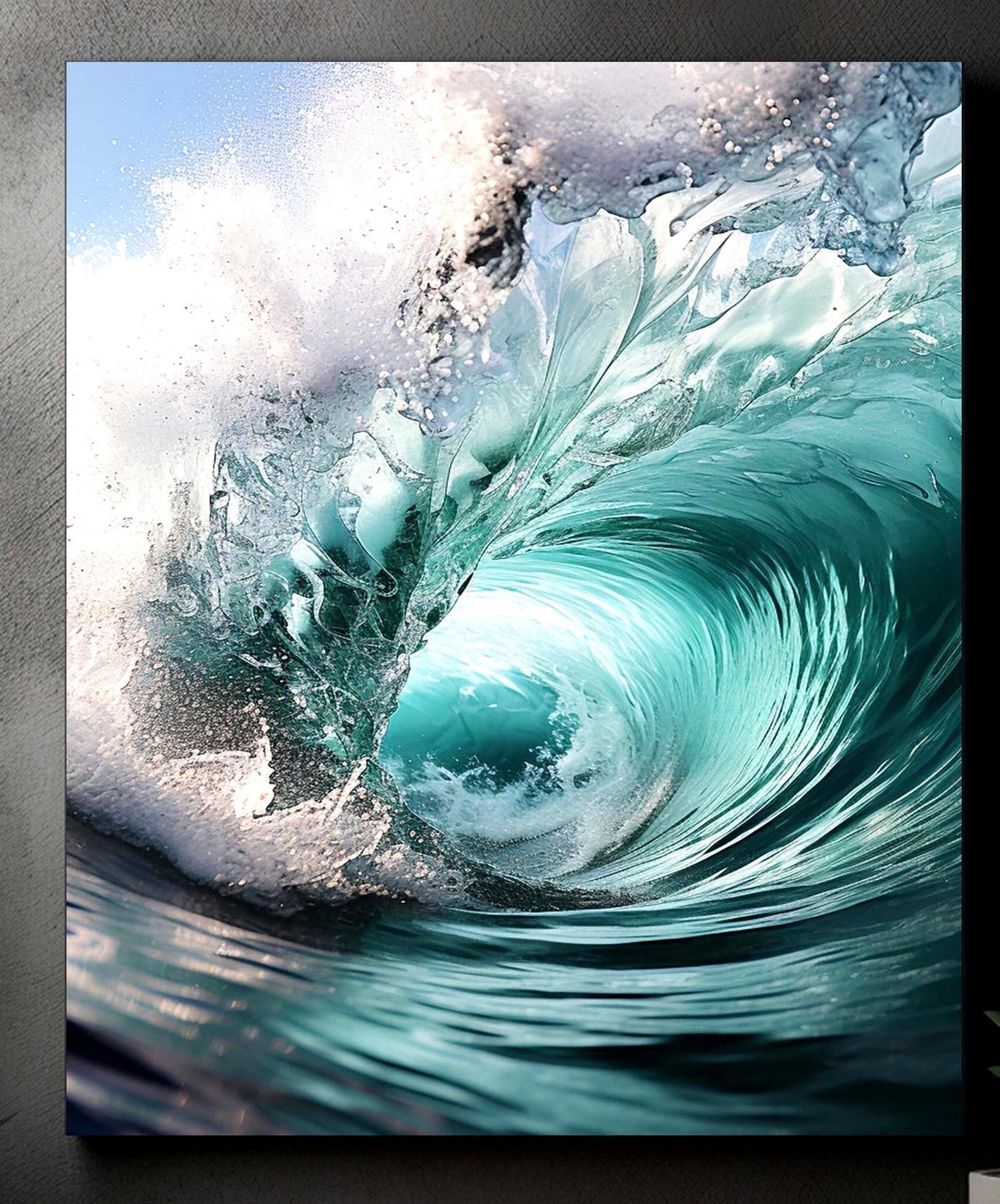 Aqua Ocean Wave Canvas Print: Translucent Sea Wall Art