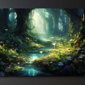 Magical Forest Canvas, Mystical Forest Wall Art, Illuminated Forest Wall Art, Mystical Painting Art, Dark Aesthetic Room, Celestial Canvas
