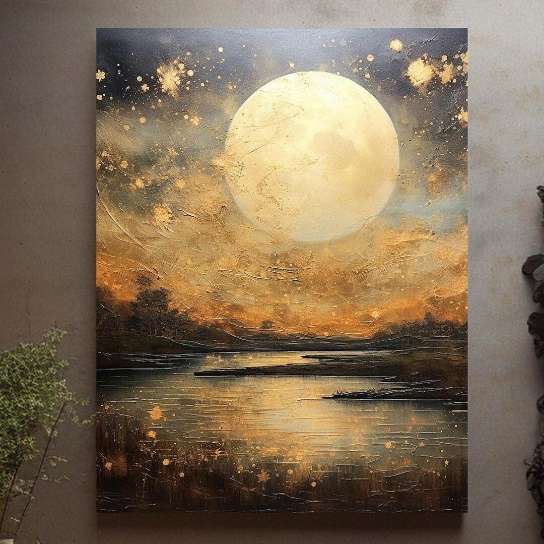 Gold Moon Canvas Wall Art, Celestial Wall Art, Vintage Moon Canvas ...