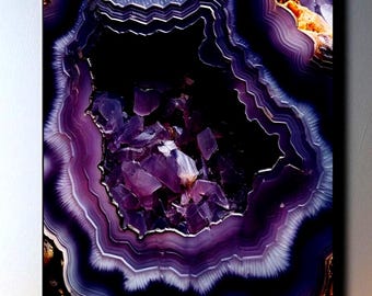 Amethyst Geode Wall Art, Purple Crystal Canvas Print, Gemstone Mineral Poster, Mystical Healing Stone Artwork, Boho Nature Inspired Decor