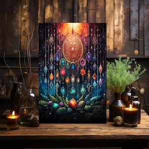 Mystical Seven Chakra Wall Art, Chakra Wall Decor, Chakra Symbols Decor, Yoga Room Decor, Zen Gifts, Zen Canvas, Meditation Canvas