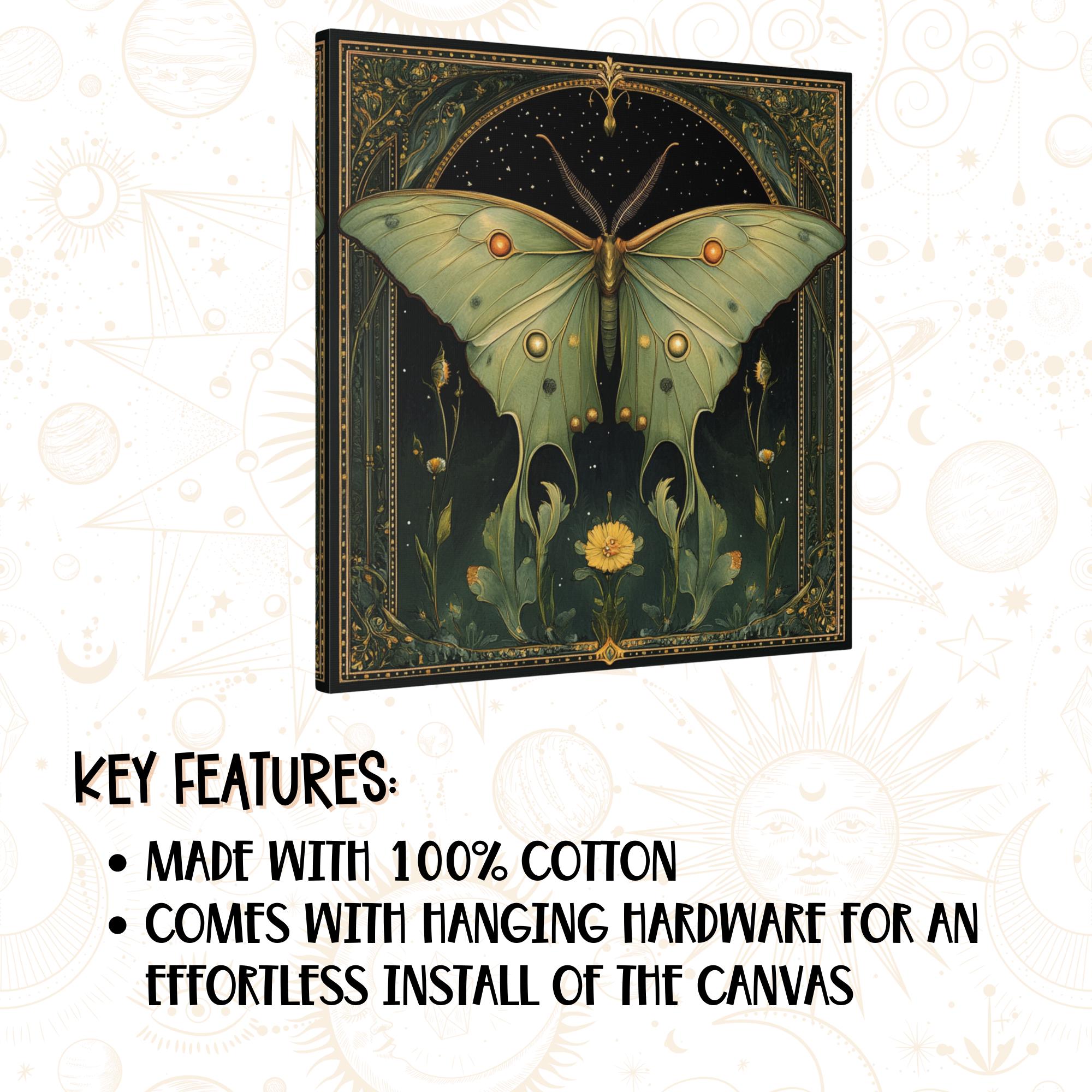 Mystical Moth Canvas Wall Art, Celestial Insect Print, Art Nouveau Luna ...