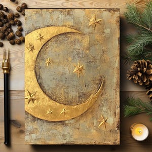 Gold Vintage Moon Journal, Writing Journal, Gratitude Journal, Christmas Gift, Junk Journal, Lined Journal Journal, Blank Journal Notebook