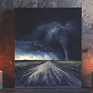 Dark Tornado Artwork, Tornado Dramatic Depiction, Moody Country Canvas Art, Countryside Scene, Storm Chasing, Storm Chaser Gift, Tornado Art